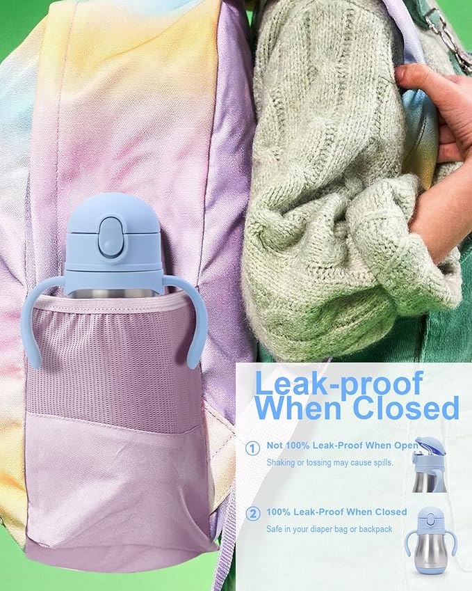 Stainless Steel Straw Sippy Cup for Toddlers 1-3 Years Old, Insulated Toddler Water Bottle Baby Training Tumbler with Handles, 8oz Kids Straw Cups for Travel, Daycare & At Home, Blue