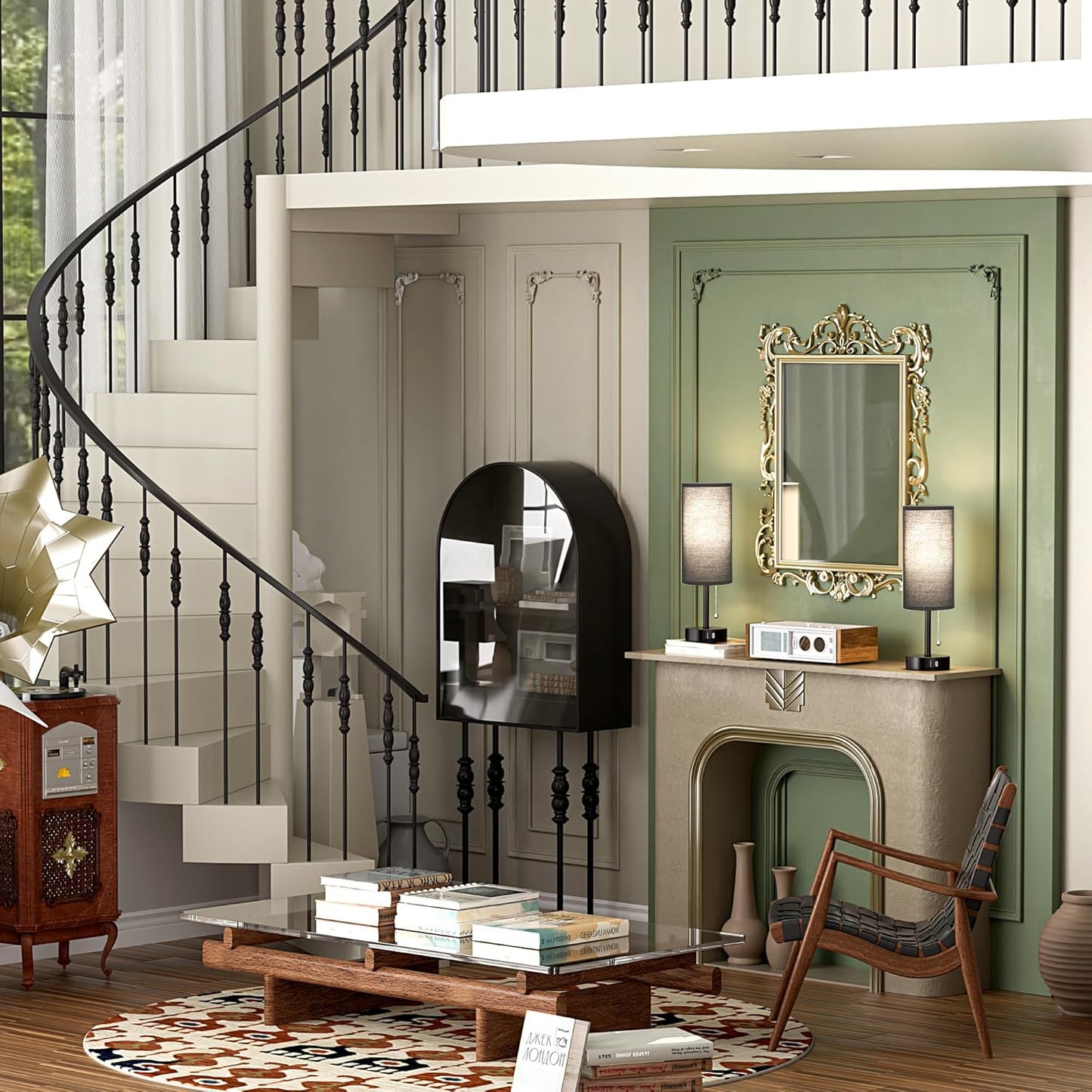 Black Bedside Lamps for Bedroom Set of 2 - Nightstand Table Lamp with USB Charging Port, Pull Chain Night Stand Light, Side Table Desk Reading Lamp for Living Room/Dorm/Bathroom/Kitchen