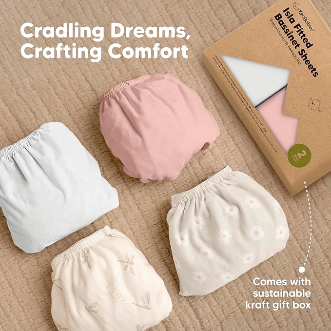 2-Pack Baby Bassinet Sheets Girl, Boy - 33x17 Viscose Derived from Bamboo Bedside Mattress Fitted Bassinet Sheets, Compatible with Halo Bassinest Swivel Sleeper, Baby Delight, Graco (Rose)