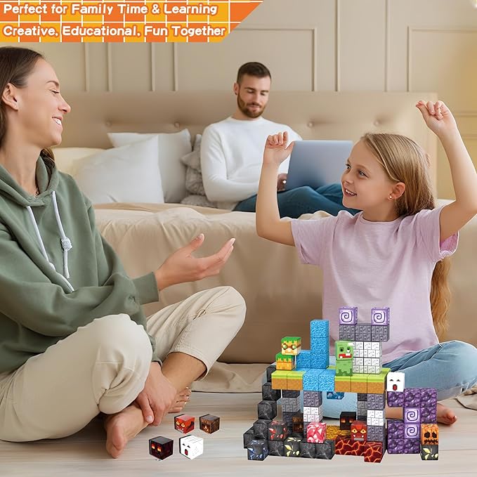 100 PCS Magnetic Blocks Building Toys, Build 3D Magnetic Building Blocks Set for Kids Ages 3+, Magnet Blocks STEM Sensory Educational Christmas Birthday Gifts Construction Toys