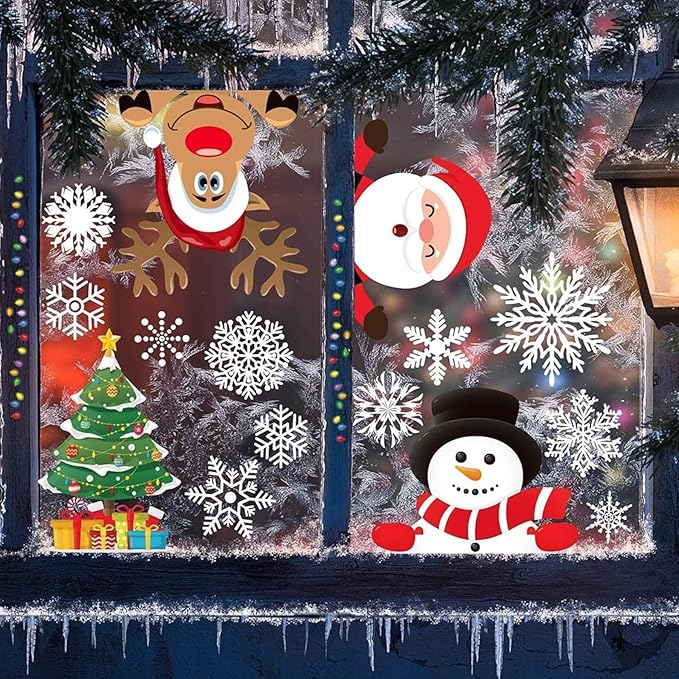 Joy Bang Christmas Window Clings, Christmas Window Stickers Decorations Xmas Snowflake Window Clings Decals Decor Xmas Decorations Indoor