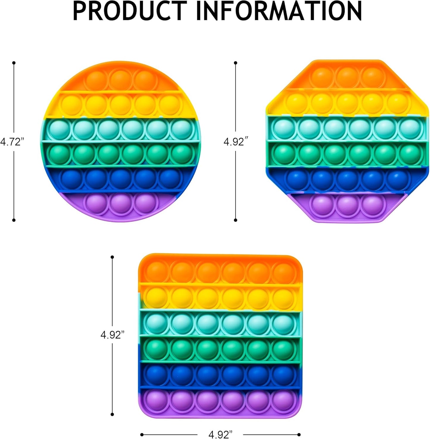 3 Pack Rainbow Push pop Bubble Sensory Fidget Toy - Pop up it fidget toy - Autism Special Needs Stress Reliever - Silicone Squeeze Sensory Toy (3 Pack - Rainbow)