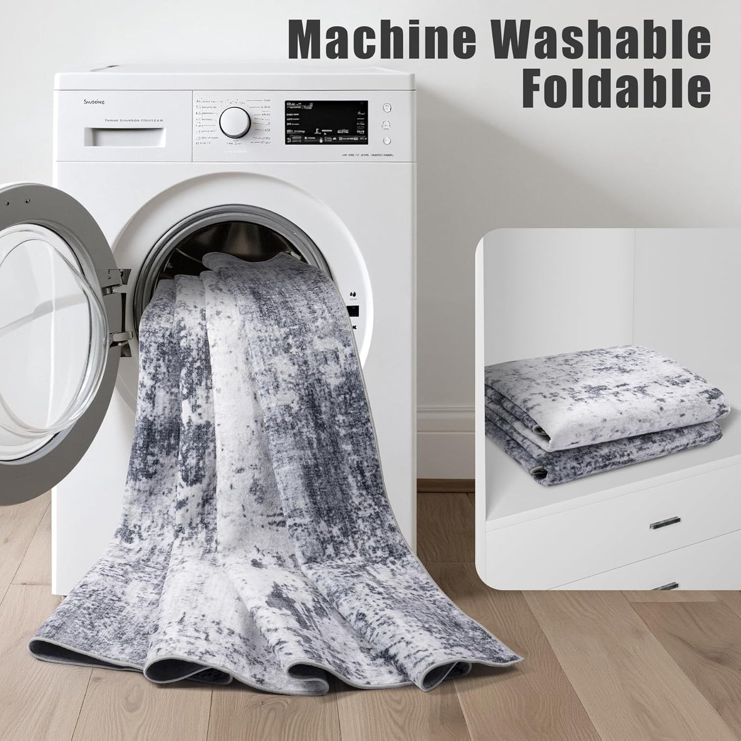 8x10 Area Rug Living Room Rug: Washable Modern Abstract Soft Thin Rug Indoor Floor No Slip Stain Resistant Carpet for Bedroom Dining Room Farmhouse Nursery Home Office - Grey