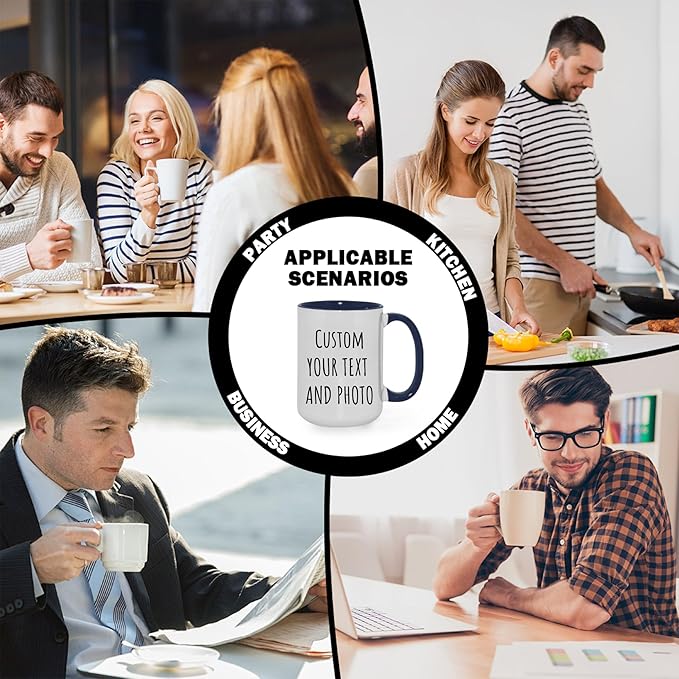 Custom Mug Upload Your Picture Personalized Coffee Mug with Photo Text Name Customized Cup Unique Ideas Gifts for Men Women Mom Dad Girlfriend Boyfriend Friend Family (Dark Blue, 15oz)