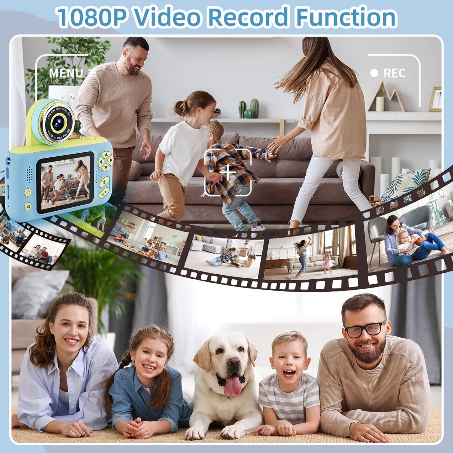 Camera for Kids, Toddler Volging Cameras Age 3-8 Christmas Birthday Gifts for Boys and Girls 3-12 Year Old Boys Digital Camcorder for Video Portable Kids Selfie Camera with 32GB SD Card Blue