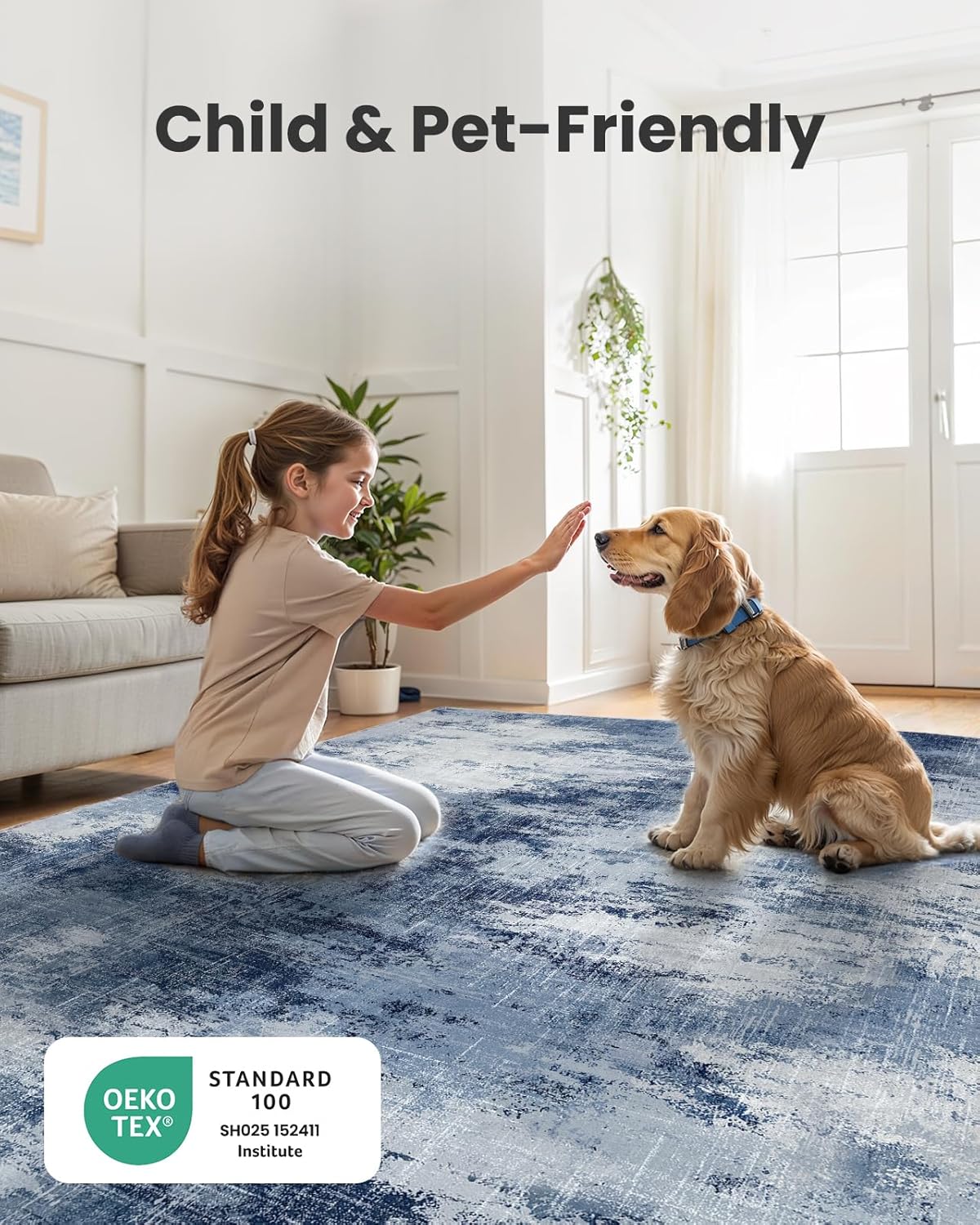 Amada Washable Entry Rug, 2x3 Modern Abstract Rug with Short Pile and Non-Slip Backing, Small Rug with Abstract Pattern for Entryway, Kitchen and Living Room, Dark Blue