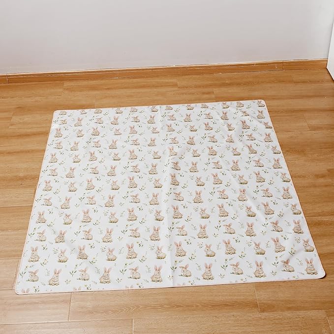 Baby Splat Mat for Under High Chair, 51 x 51 Inch Wipeable Splash Mat,Floor Protector,Wipe-Clean Tablecloth and Playing Mat (Rabbit)