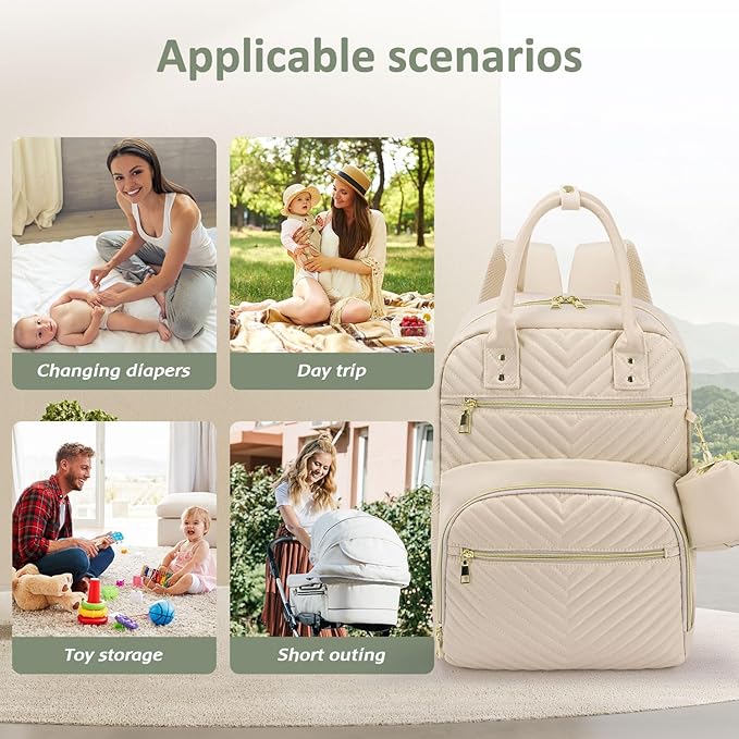 Diaper Bag Backpack,Baby Essentials Diapers Bag with Pacifier Case,Multipurpose Stylish Large Capacity Travel Backpack for Baby Girl/Boy(M-Beige)
