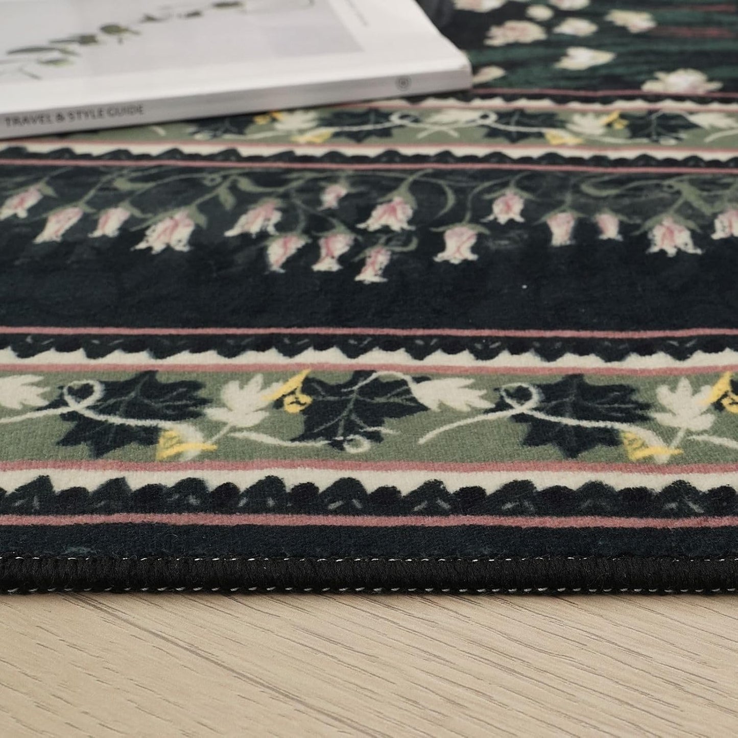 2x6 Runner Rug Impressionist-Style Vintage Kitchen Rugs Non Slip Washable Soft Carpet Runner for Kitchen Laundry Bedroom Bathroom, Green