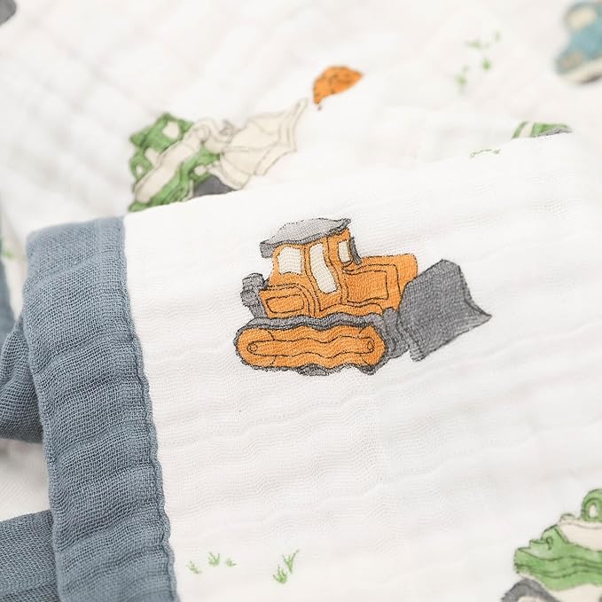 Little Unicorn Newborn Receiving Quilt | Ultra- Soft, Multi-Layered Muslin Fabric | Gift for Newborns & on-The-go (Work Trucks)
