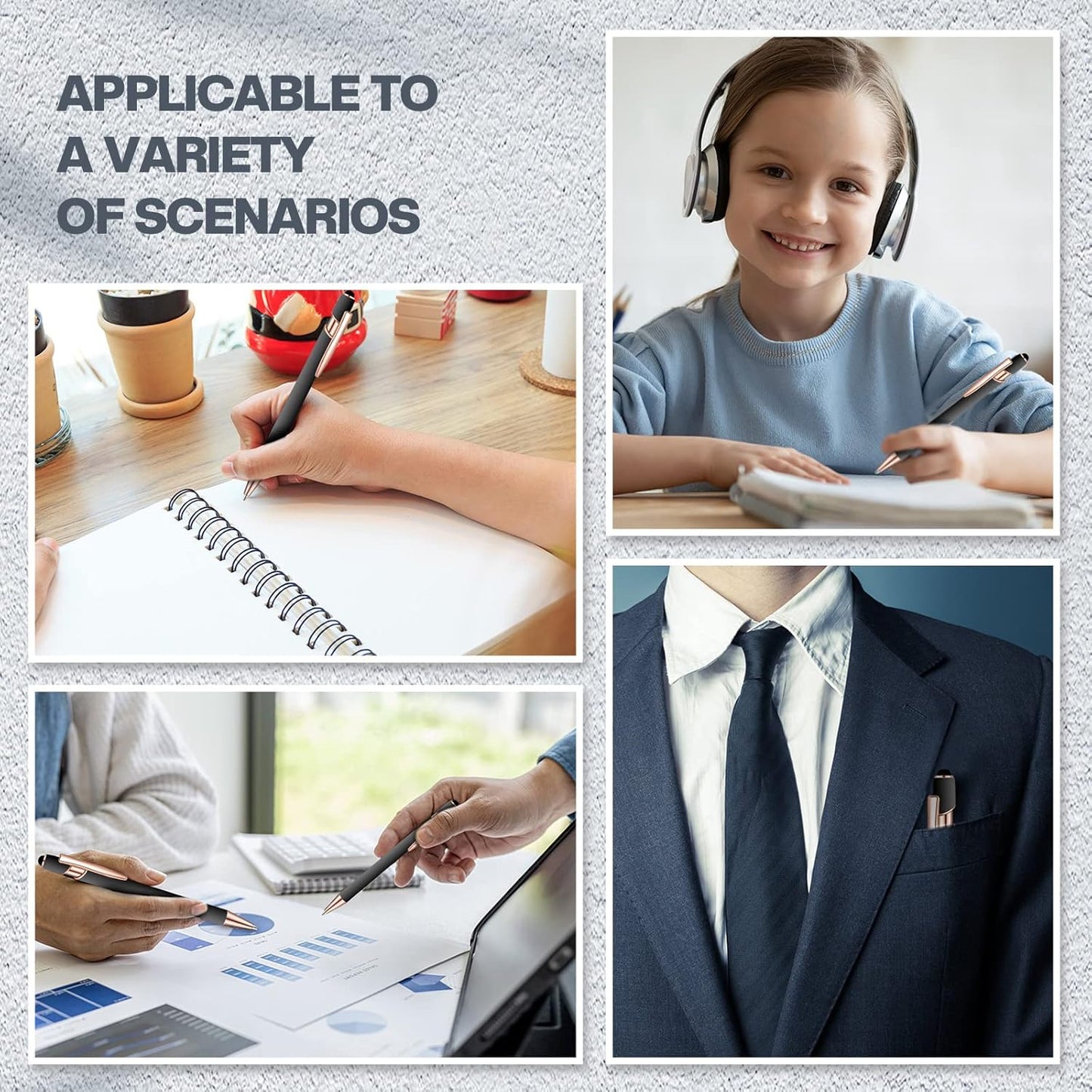 8 Pieces Ballpoint Pen with Stylus Tip Black Ink 2 in 1 Stylus Metal 1.0 mm Medium Point Smooth Pen Rainbow Colorful Rubberized Ballpoint for Touch Screen Tablet(Gray)