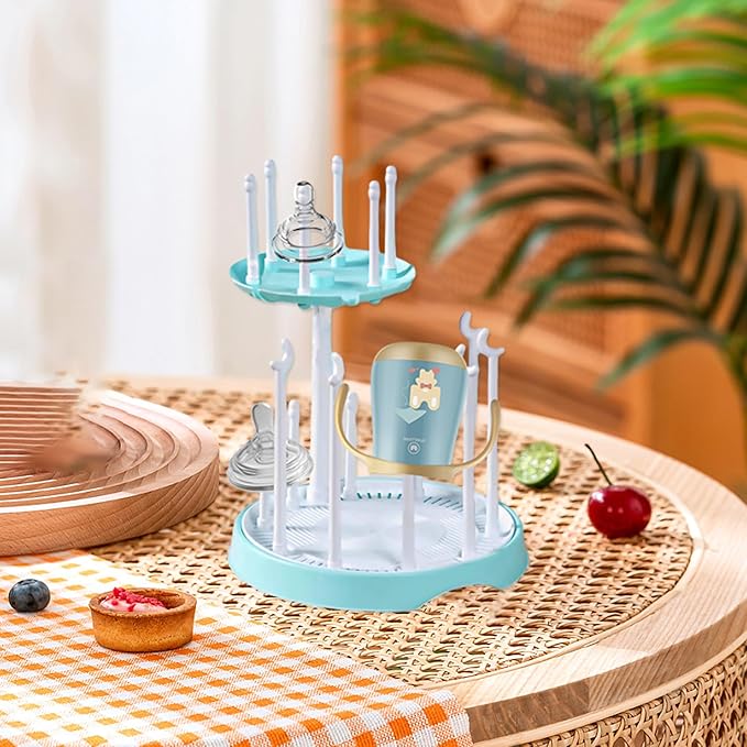 Baby Bottle Drying Rack,Double-Layer Bottle Drying Rack,Hold Up to 16 Baby Bottles,Suitable for Indoor, Kitchen, Living Room(Quiet Blue)
