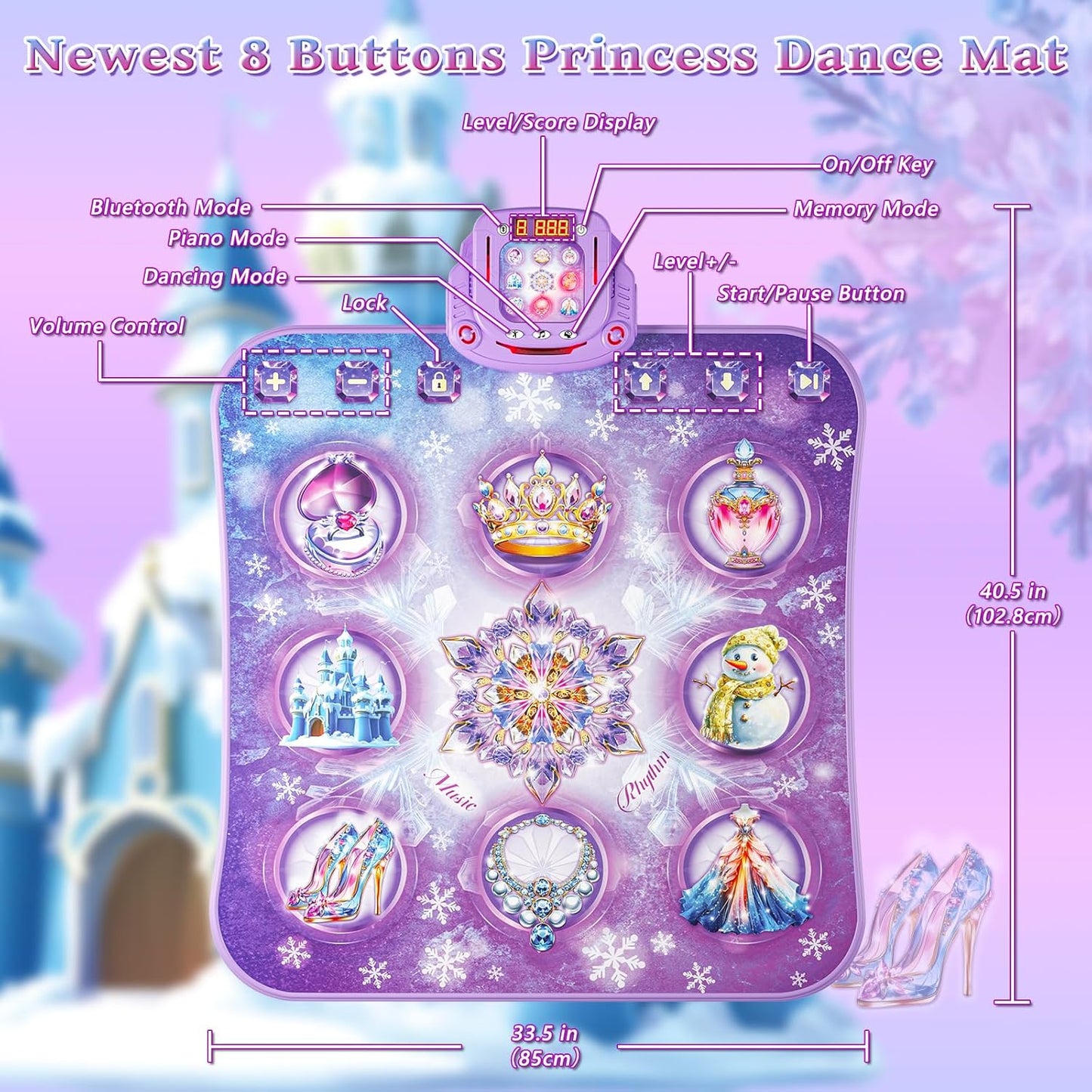 Dance Mat Toy for 3-12 Year Old Girls, Electronic Dance Pad with Wireless Bluetooth,Frozen 8-Button Music Princess Toys Play Mat for Kids with LED Light, Built-in Music, Toddlers Birthday Gift Ages 3+