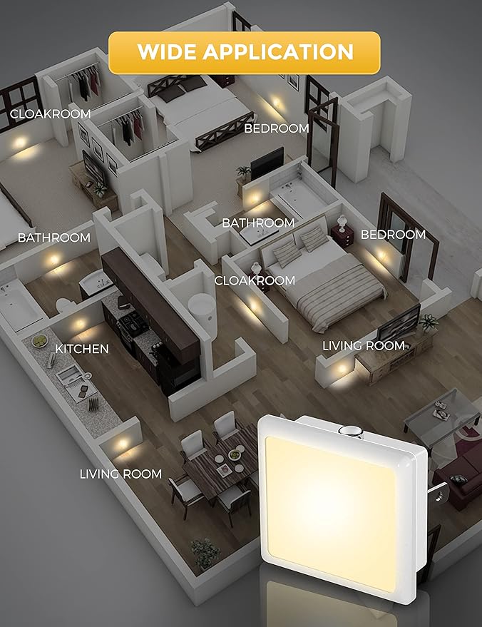 L LOHAS LED Night Lights Plug into Wall 2-Pack, 0.3W Plug in Night Light, Dusk to Dawn, 3000K Soft White, Bright Nightlight Auto-On/Off, for Adults Kids Room Bedroom Bathroom Hallway Kitchen, Non-Dim