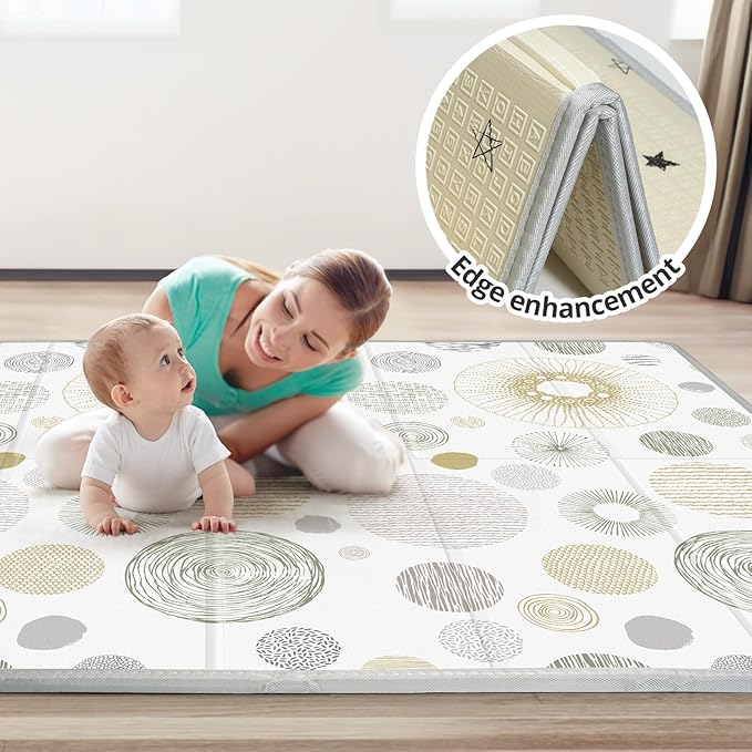 Foldable Baby Play Mat, PIGLOG 50X50 Waterproof Playpen Mat for Babies and Toddlers Kids, Safe Foam Playmat for Tummy Time, Reversible Playmats, Portable Baby Floor Mat for Infant, Toddler, Circle