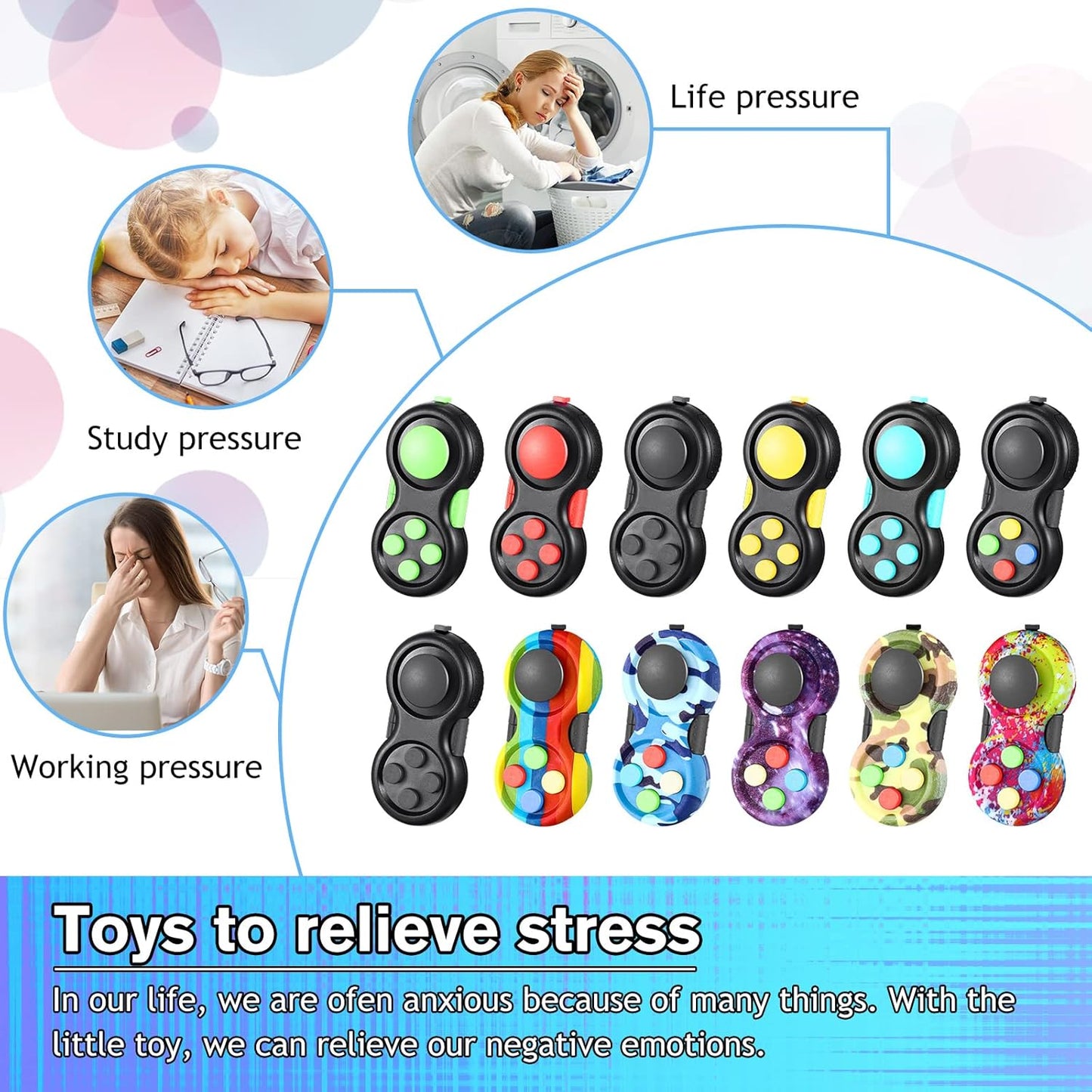 12 Pcs Pad Toys Game Controller Toys Retro Classic Handheld Fun Pad Packs Classic Sensory Toys for Kids Adult Anxiety and Stress Relief(Mixed Style)