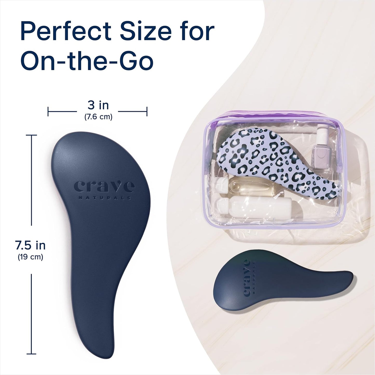 Crave Naturals Glide Thru Detangling Hair Brush for Adults and Kids - Detangler Hairbrush for Curly or Straight, Wet or Dry Hair - Gentle on Tangles Comb - Navy Blue and Blue Cheetah (Pack of 2)