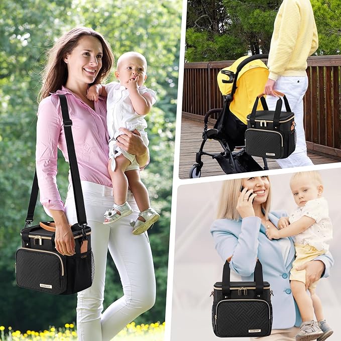 Breastmilk Cooler Bag with Ice Pack Fits 6 Baby Bottles up to 9 Ounce, Breast Milk Pump Cooler Bag for Nursing Mom Daycare, Work, Travel-Black