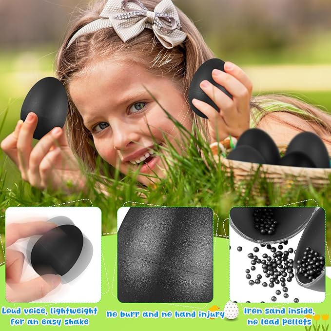 Yeshone 100 Pieces Egg Shakers Musical Instruments Percussion Maracas Egg for Kids Toys Plastic Easter Shaker for Learning DIY Painting, Classroom Music, Rhythm (Black)