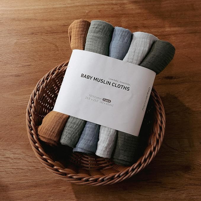 Muslin Receiving Blankets, Neutral Blanket Swaddling for Newborn Boys and Girls, 5 Pack Breathable and Skin-Friendly Swaddle Wrap for Infant Baby (Bright Colors)