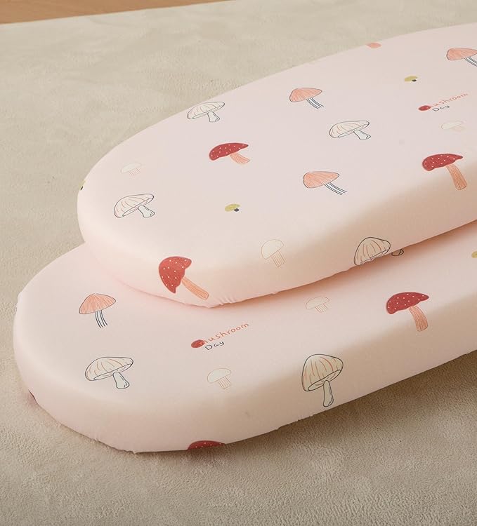 SDY Mushroom Bassinet Sheets Set 2 Pack for Boys Girls, Universal Fit for Bassinets Baby Cradle Moses Basket Oval Rectangle Mattress Safe and Snug 32 * 16 * 4 inches (Mushroom Day)