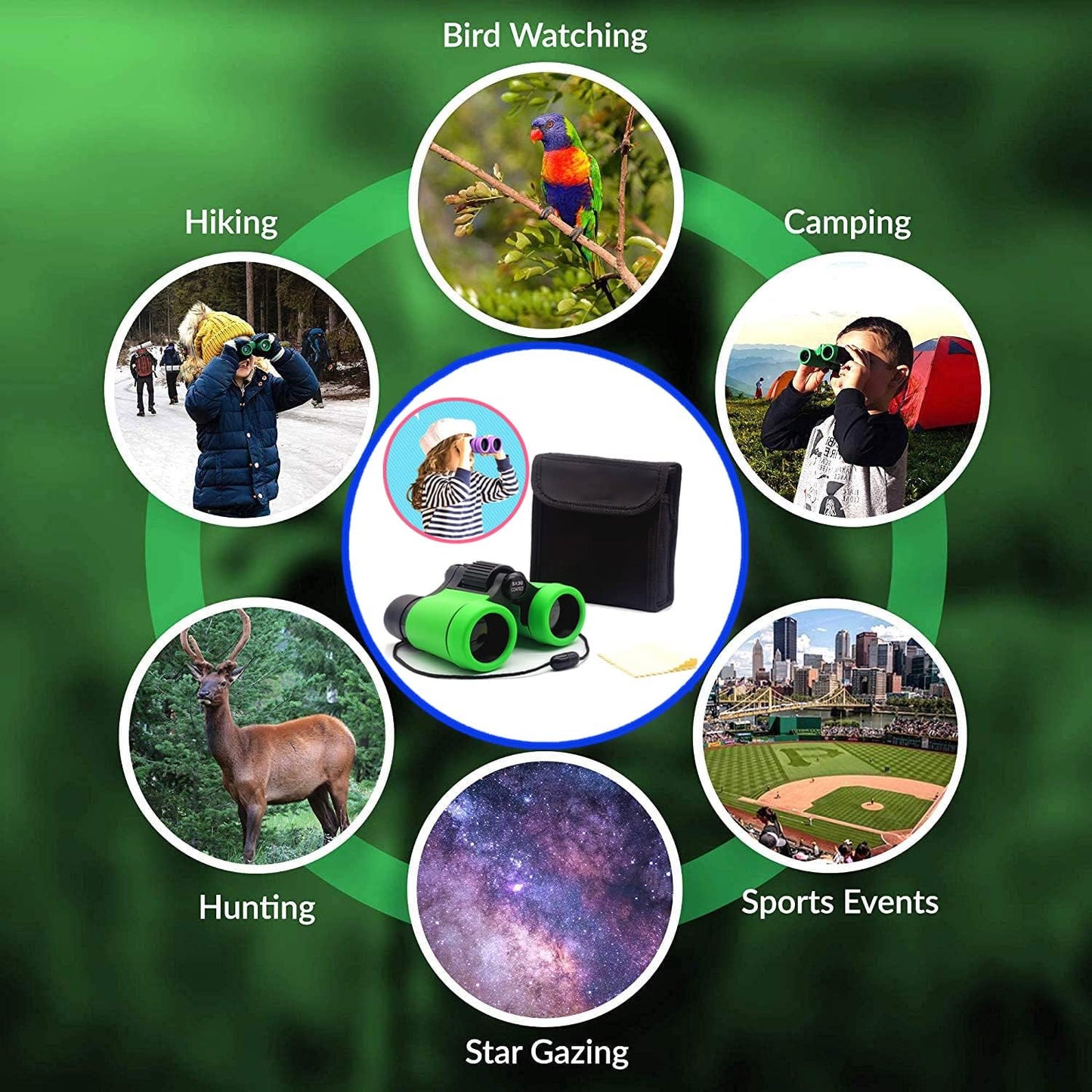 Kids Binoculars Best Gifts for 3-12 Years Boys Girls High-Resolution Optics Shockproof Mini Compact Binocuolar Toys Folding Small Telescope for Bird Watching Camping Outdoor Play