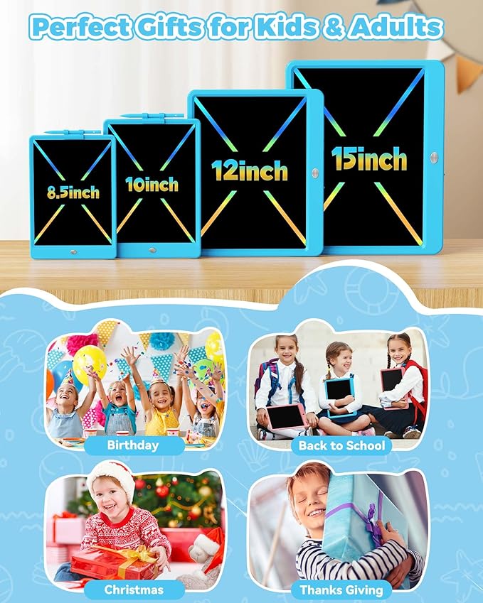 KOKODI 10 Inch LCD Writing Tablet with Anti-Lost Stylus, Erasable Doodle Board Colorful Toddler Drawing Pad, Car Travel School Games Toys for 3 4 5 6 7 8 Kids, Birthday Gift for Girls Boys Adults Blue