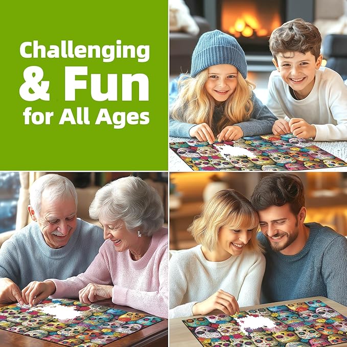 1000 Piece Jigsaw Puzzle for Adults - Vibrant Day of The Dead Sugar Skulls Colorful Mexican Folk Art Halloween Challenging 1000-Piece Puzzle 27x20 Inches Premium Adult Puzzles