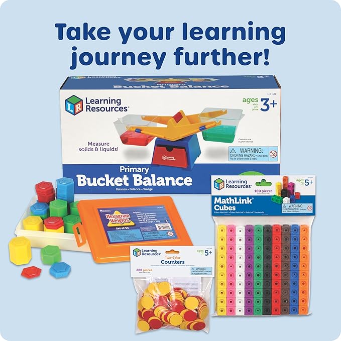 Learning Resources Primary Bucket Balance Teaching Scale - 1 Piece, Ages 3+, Math for Preschoolers, Classroom Balance Scale, Balance Scale for Kids, Science for Kids,Back to School Supplies