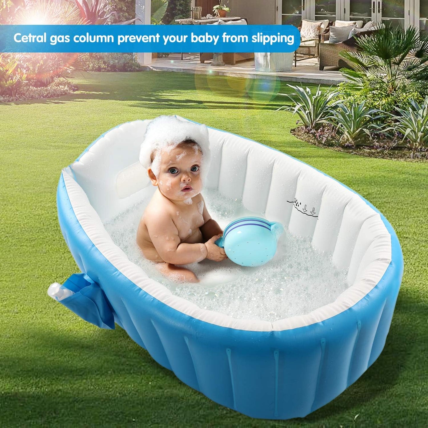 Baby Inflatable Bathtub, Portable Infant Toddler Bathing Tub Non Slip Travel Bathtub Mini Air Swimming Pool Kids Thick Foldable Shower Basin with Air Pump, Blue