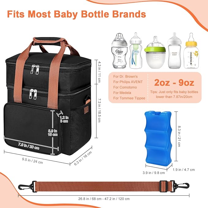 Accmor Breastmilk Cooler Bag with Ice Pack, Fits 6 Baby Bottles Up to 9 Ounce Insulated Baby Bottle Tote Bags, Waterproof Breastmilk Cooler Bags for Nursing Working Mom Daycare