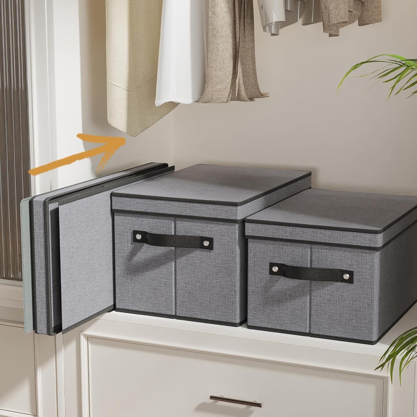 Fabric Storage Boxes, 7.1 x 9.1 x 13 Inch Baskets for Shelves with Lids, Wardrobe Organiser with Handles, Decorative Linen Closet Organizer Bins, Gray, 5 Pack