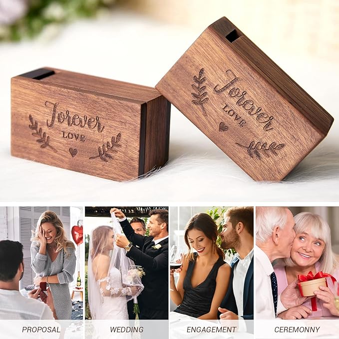 AW BRIDAL Ring Bearer Box Wedding Ring Box Walnut Wood Ring Organizer for Jewelry Wedding Engagement Gift for Couple Proposal