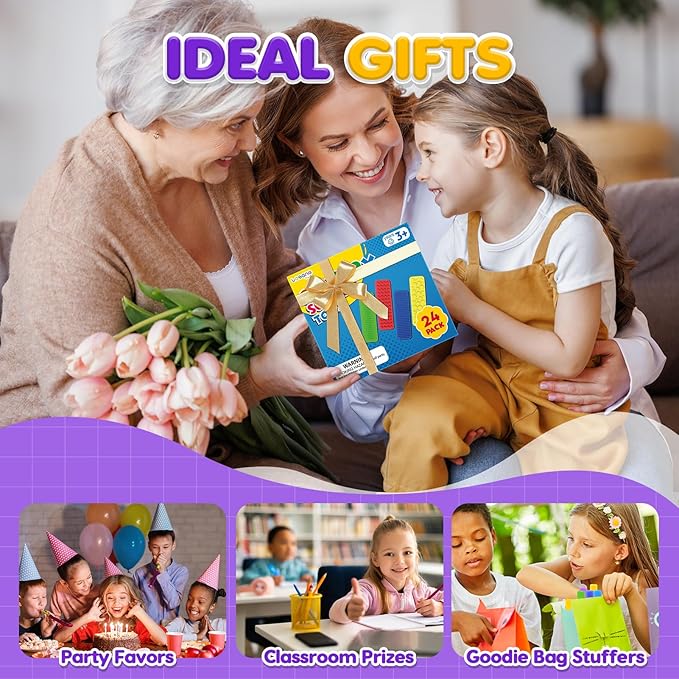 Sensory Fidget Toys Kids Adults: 24 Pack Textured Suction Toys for Autism Kids Calming - Sensory Stickers for Anxiety Relief - Fidget Strips for Classroom Desk - Gifts Christmas Stocking Stuffers