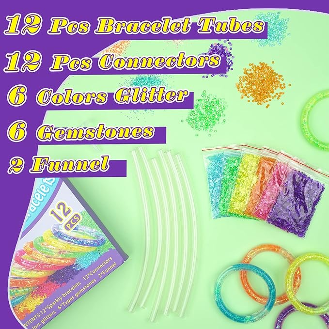 Make Your Own Glitter Bracelets Craft Kit, Gem Art Bracelet for Girls Friendship Bracelet Jewelry Making Kit, Art & Craft Gift for Kids Girls Age 6 7 8 9 10 11 12
