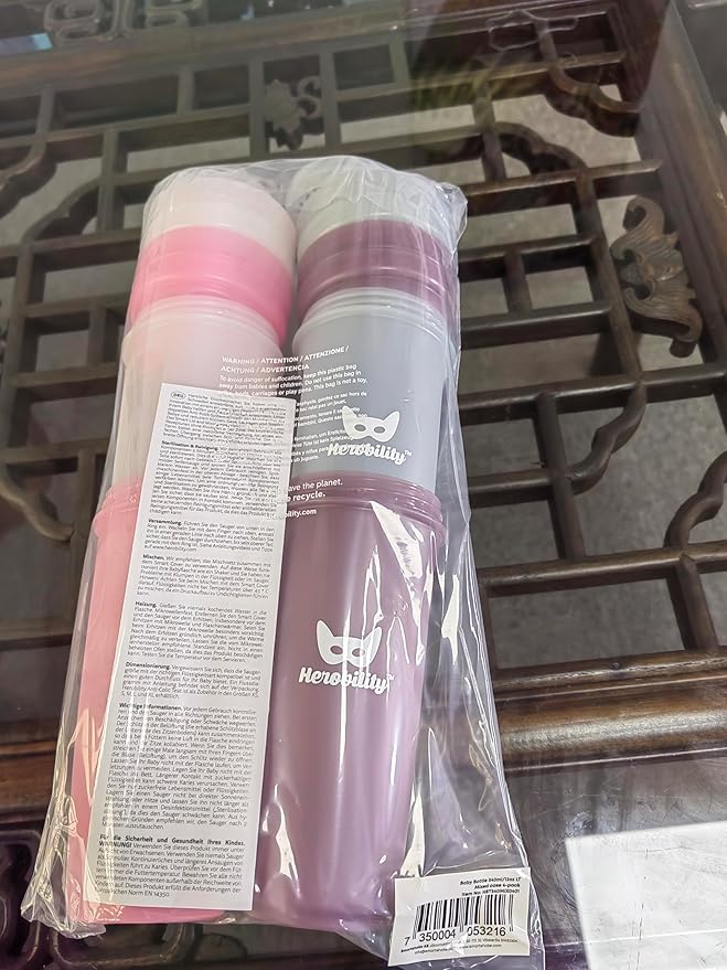 Herobility Double Anti-Colic Baby Bottles – 12 fl oz/340ml – 4-Pack – Multicolor – White, Gray, Pink, Hawthorn Rose