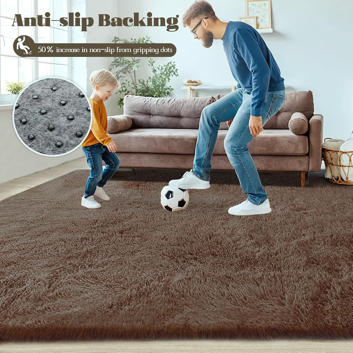 8x10 Area Rug for Living Room: Fluffy Shag Soft Washable Rugs Large Fuzzy Plush Indoor Carpet for Bedroom Nursery Playroom Kids Girls Boys Room (Coffee, 8'x10')