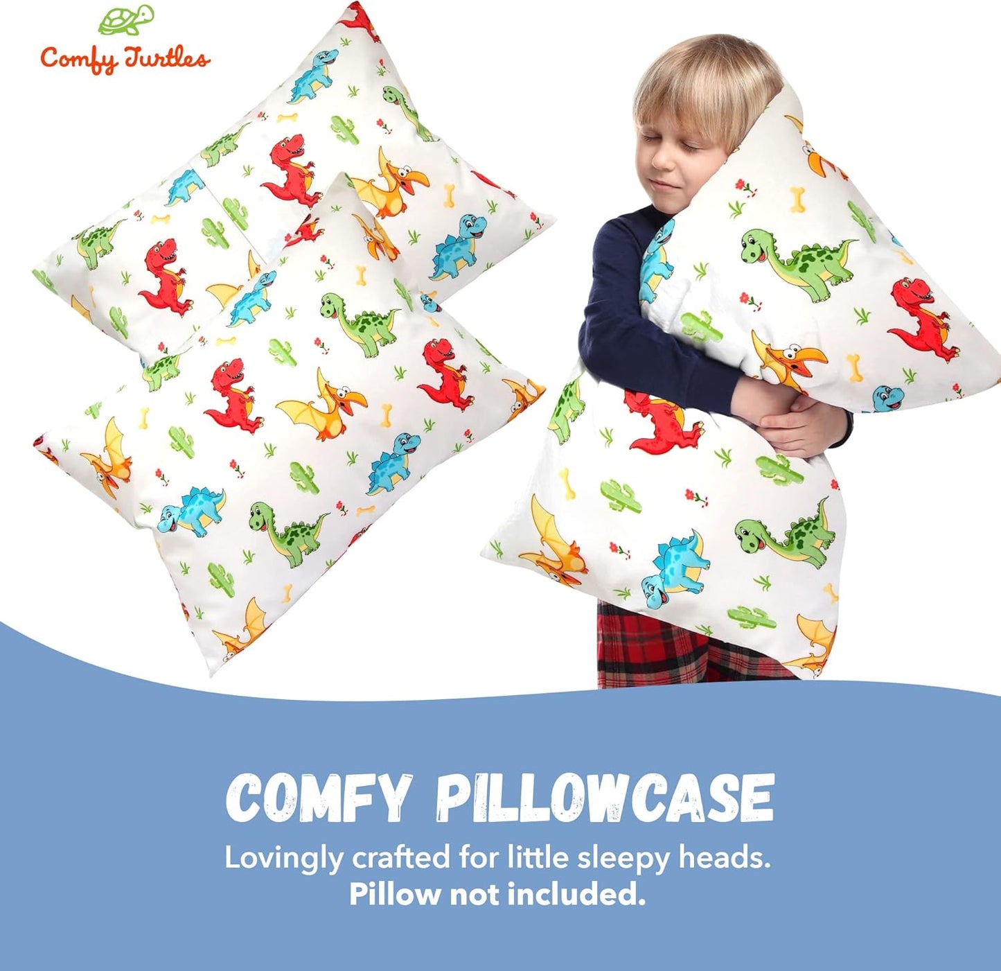 Toddler Pillowcase 13x18 Dinosaur - Cotton Travel Pillowcase Cover, Soft Dinosaur Pillow Cases for Toddler Boys - Multicolored Dinosaurus