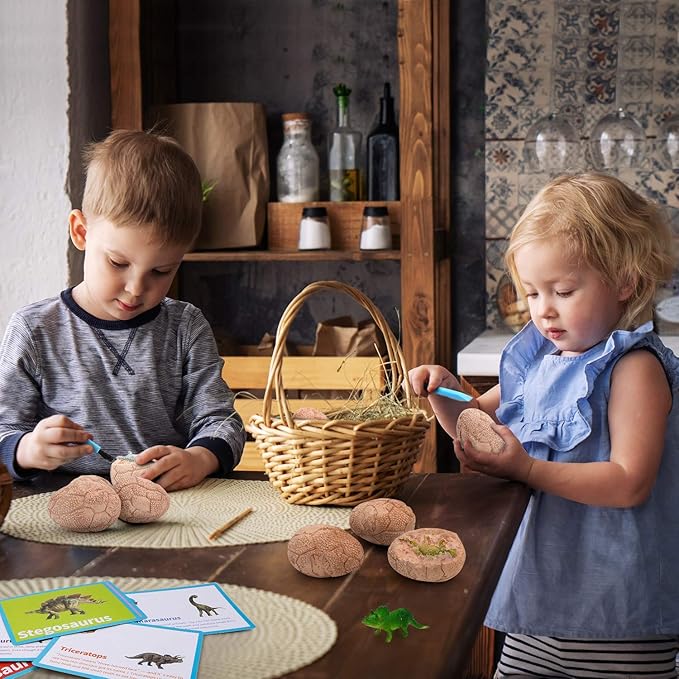 Dig Up Dinosaur Fossil Eggs, Break Open 12 Unique Eggs and Discover 12 Cute Dinosaurs, Easter Digging Toy for 3 4 5 6 7 8 9-12 Year Old Boys Archaeology Science STEM Gift