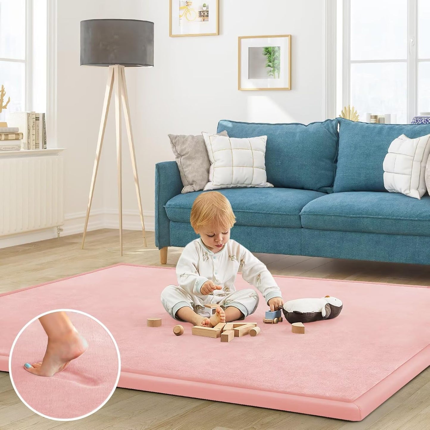 Baby Play Mat for Floor Tummy Time Mat Nursery Rug Muscle Mat Area Rug Playroom Rug Tatami Mat 6'7"x4'11" Memory Foam 1.3" Thick Crawling Mat for Babies,Toddlers, Infants, Kids,Floor Mat(Pink)