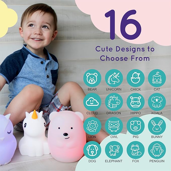 LumiPets Keith the Koala Squishy Night Light for Kids | Silicone Lamp with Tap & Remote Control | Rechargeable, 9 Color Changing Animal Night Light for Boys & Girls | Portable Nightlight With USB Cord