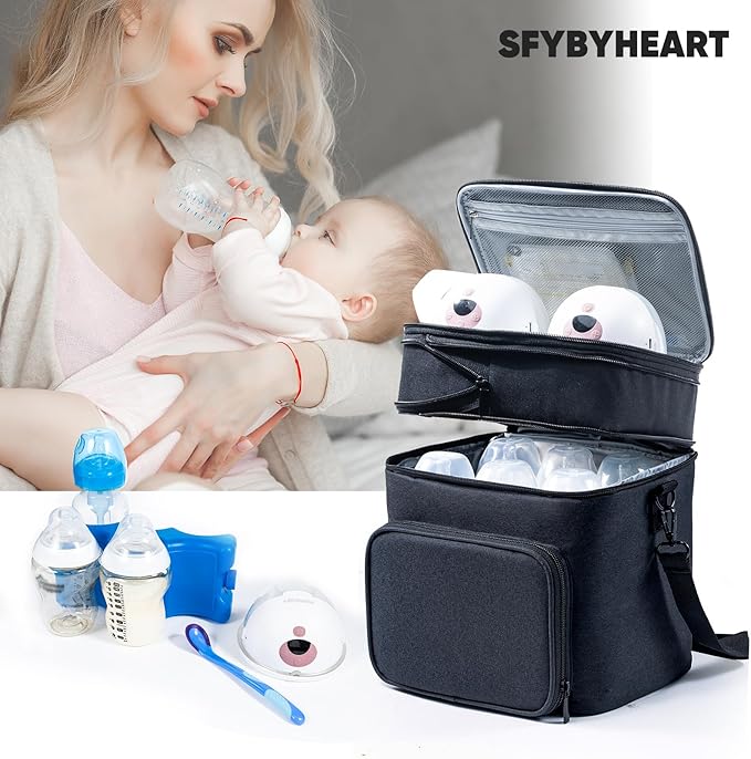 SFYBYHEART Breastmilk Storage Bag with Ice Pack for 6 Baby Bottles - Expandable Breast Pump Bag with Cooler for 6 Mam Bottles Up to 9 Ounce