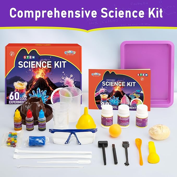 Benben Science Kits for Kids Age 6-8, 60 Experiments Educational Toy, STEM Toys for 6 7 8 Year Old Boys Girls Birthday Gift, Volcano Science Kit, Chemistry Set for Homeschooling