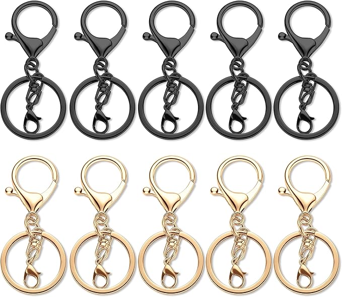 10 Pack a Set Metal Lobster Claw Clasps and Key Rings, Key Chain Accessories, Keychain Making kit for Keys, Art Crafts, Jewelry Making, Light Gold - Gunmetal