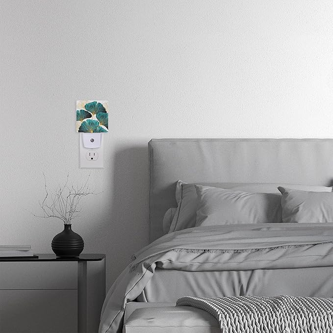 Night Light,Green Ginkgo Leaves Night Lights Plug into Wall for Boys Girls Bedroom Decorative Half Round Nightlight Led Lamp 0.5W Sleep Friendly