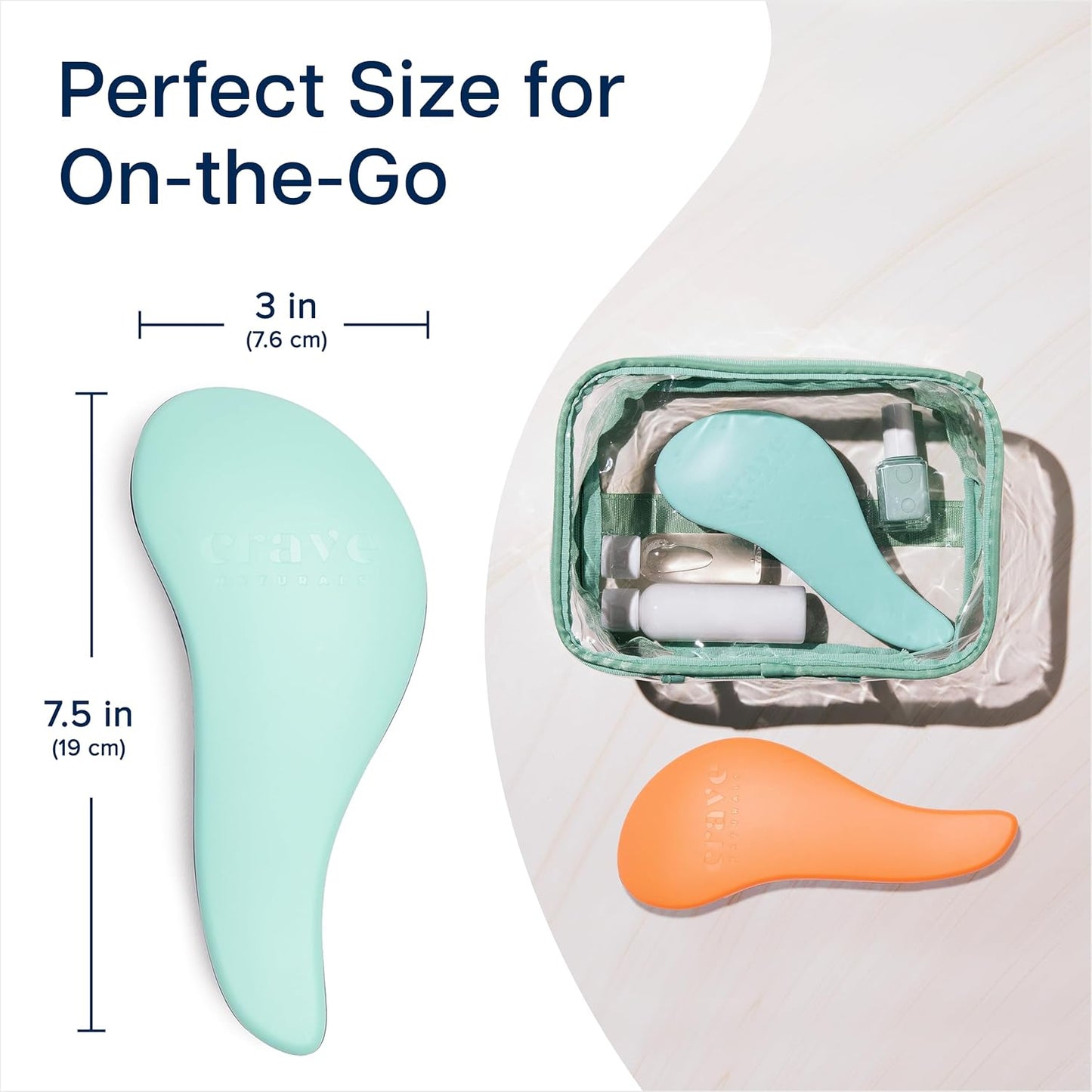 Crave Naturals Glide Thru Hair Brush - 2 Pack Detangler Brush for Curly, Straight, Wet or Dry Hair - Gentle Detangling Brushes for Adults, Kids, Toddlers, 7.5"x3" - Coral and Turquoise