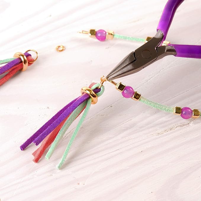 Make It Real: Gold-Link Suede Bracelets Kit - Create 6 Unique Cord & Tassel Charm Bracelets, 105 Pieces, Includes Play Tray, DIY Link & Bead Jewelry Kit, Tweens & Girls, Arts & Crafts, Kids Ages 8+