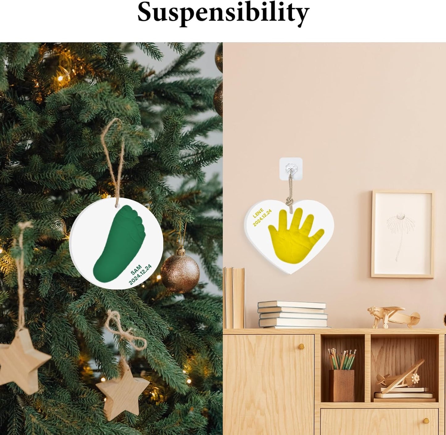 Baby Hand & Footprint Keepsake Kit - Personalized Handprint Footprint Ornament for Newborn Babies, New Mom Gifts, Baby Shower & Registry, Nursery Picture Frame, Pet Paw Print Ornament