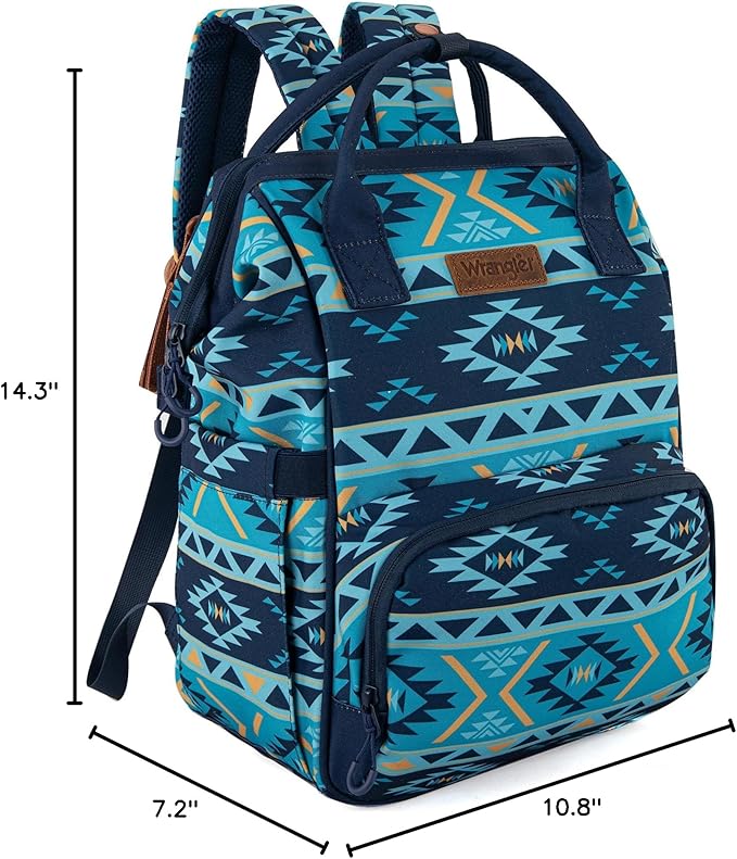 Montana West Wrangler Diaper Bag Backpack Aztec Travel Backpack Purses Western Multi-Function Baby Bags for Mom with Waterproof Insulated Pockets