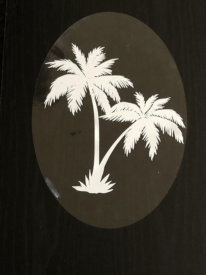 DCentral® Palm Tree - Decorative Window Vinyl “Etched” Glass Cling Decal – 8” x 12”. Objects are Opaque – Background is Clear